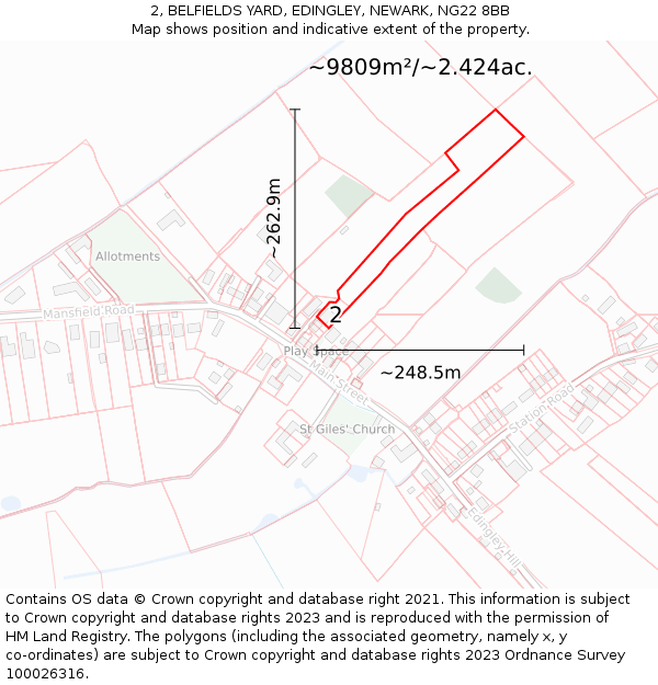 2, BELFIELDS YARD, EDINGLEY, NEWARK, NG22 8BB: Plot and title map