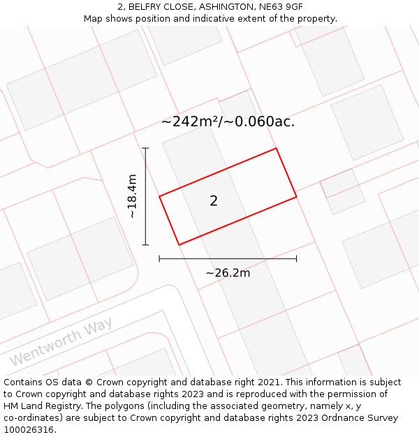 2, BELFRY CLOSE, ASHINGTON, NE63 9GF: Plot and title map