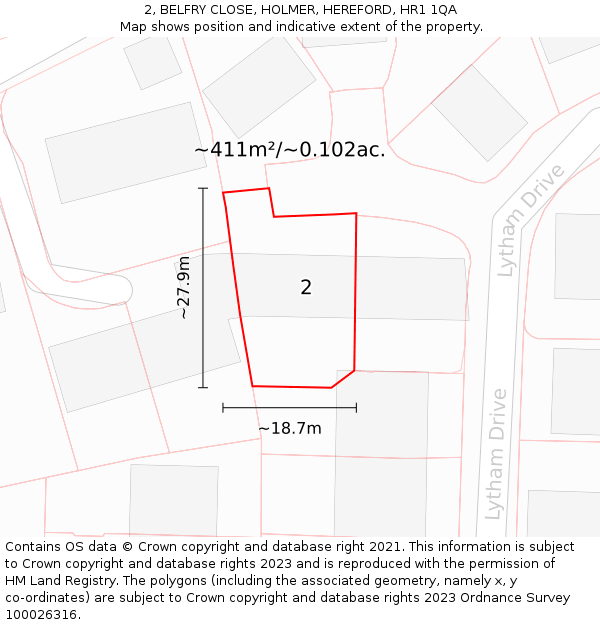 2, BELFRY CLOSE, HOLMER, HEREFORD, HR1 1QA: Plot and title map