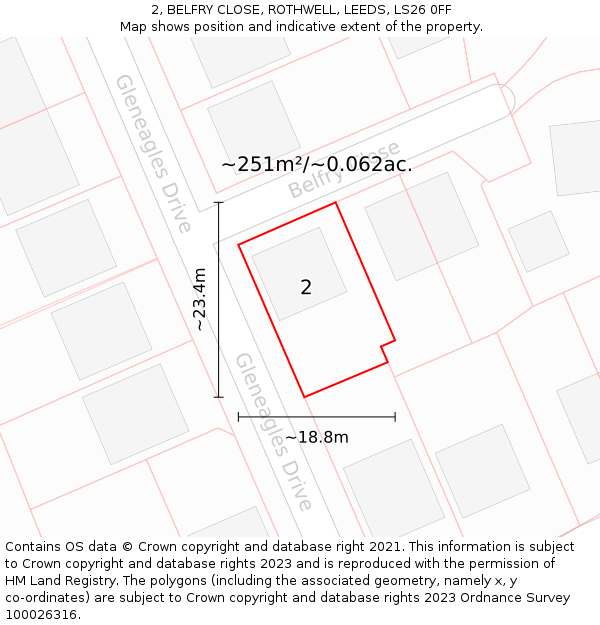 2, BELFRY CLOSE, ROTHWELL, LEEDS, LS26 0FF: Plot and title map