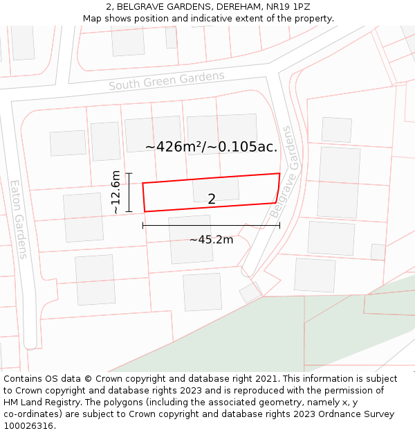 2, BELGRAVE GARDENS, DEREHAM, NR19 1PZ: Plot and title map
