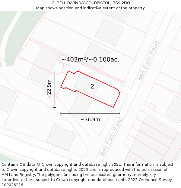 2, BELL BARN WOOD, BRISTOL, BS9 2DQ: Plot and title map