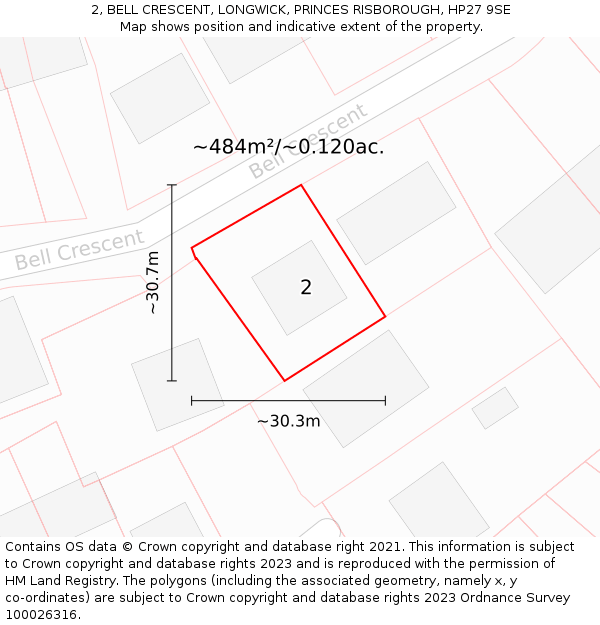 2, BELL CRESCENT, LONGWICK, PRINCES RISBOROUGH, HP27 9SE: Plot and title map