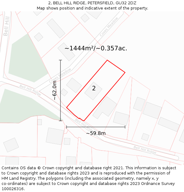 2, BELL HILL RIDGE, PETERSFIELD, GU32 2DZ: Plot and title map