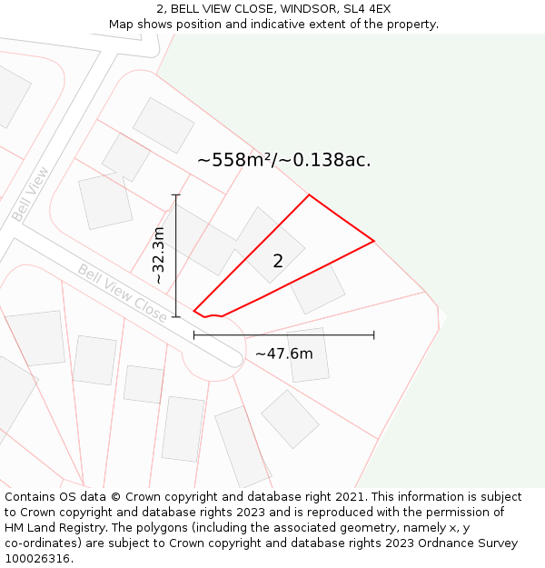 2, BELL VIEW CLOSE, WINDSOR, SL4 4EX: Plot and title map