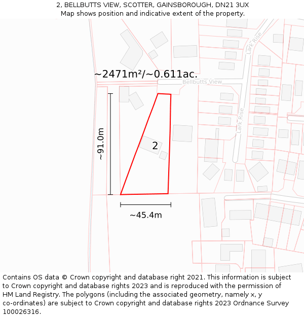 2, BELLBUTTS VIEW, SCOTTER, GAINSBOROUGH, DN21 3UX: Plot and title map