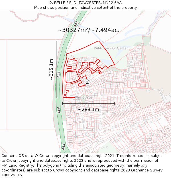 2, BELLE FIELD, TOWCESTER, NN12 6AA: Plot and title map