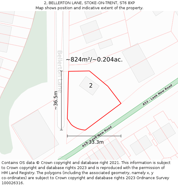 2, BELLERTON LANE, STOKE-ON-TRENT, ST6 8XP: Plot and title map