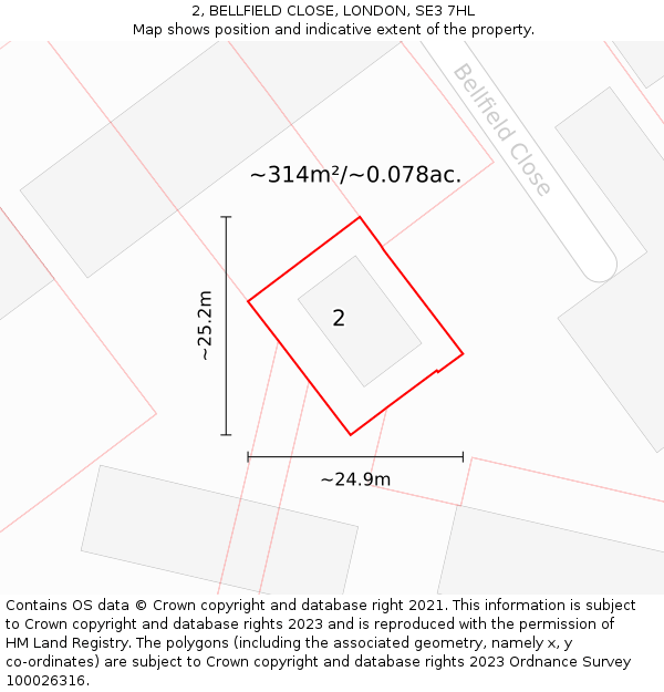2, BELLFIELD CLOSE, LONDON, SE3 7HL: Plot and title map