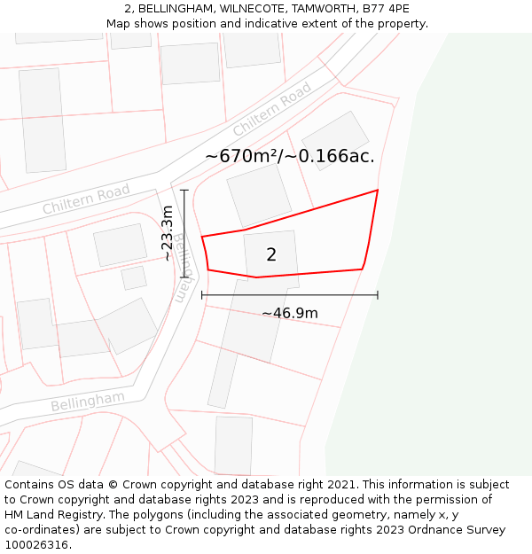 2, BELLINGHAM, WILNECOTE, TAMWORTH, B77 4PE: Plot and title map
