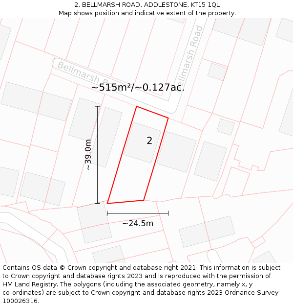 2, BELLMARSH ROAD, ADDLESTONE, KT15 1QL: Plot and title map