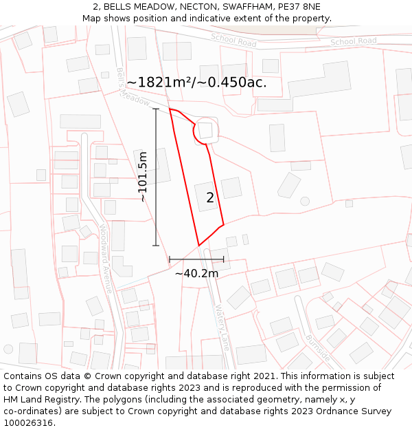 2, BELLS MEADOW, NECTON, SWAFFHAM, PE37 8NE: Plot and title map