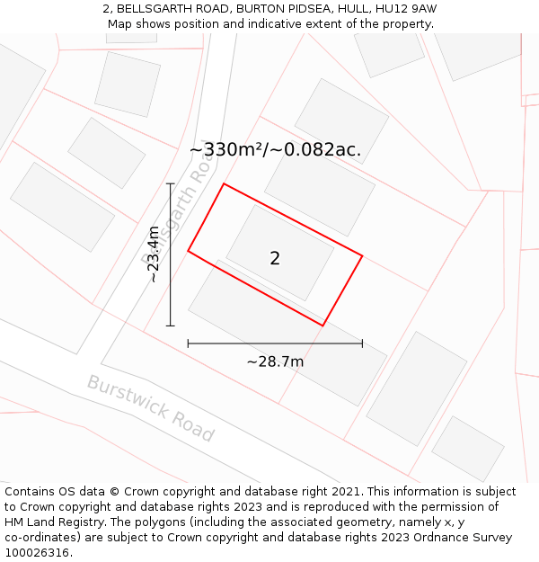 2, BELLSGARTH ROAD, BURTON PIDSEA, HULL, HU12 9AW: Plot and title map