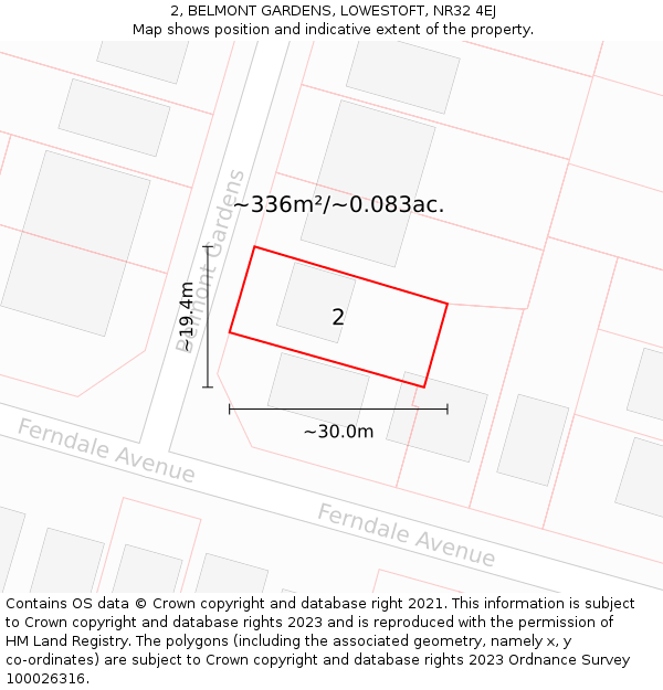 2, BELMONT GARDENS, LOWESTOFT, NR32 4EJ: Plot and title map