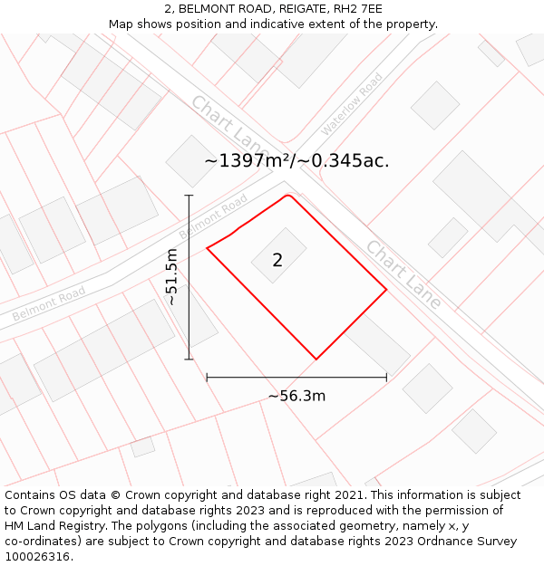 2, BELMONT ROAD, REIGATE, RH2 7EE: Plot and title map