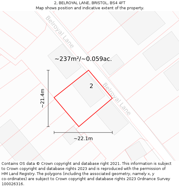 2, BELROYAL LANE, BRISTOL, BS4 4FT: Plot and title map