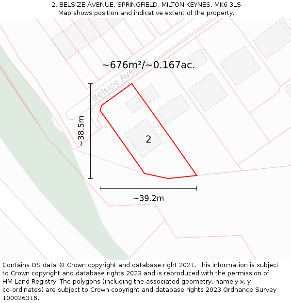 2, BELSIZE AVENUE, SPRINGFIELD, MILTON KEYNES, MK6 3LS: Plot and title map