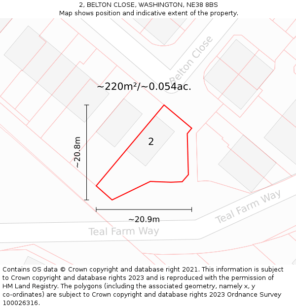 2, BELTON CLOSE, WASHINGTON, NE38 8BS: Plot and title map