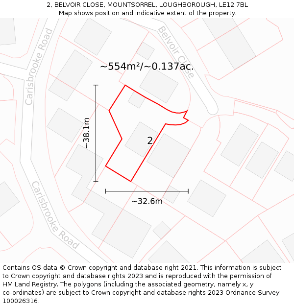 2, BELVOIR CLOSE, MOUNTSORREL, LOUGHBOROUGH, LE12 7BL: Plot and title map