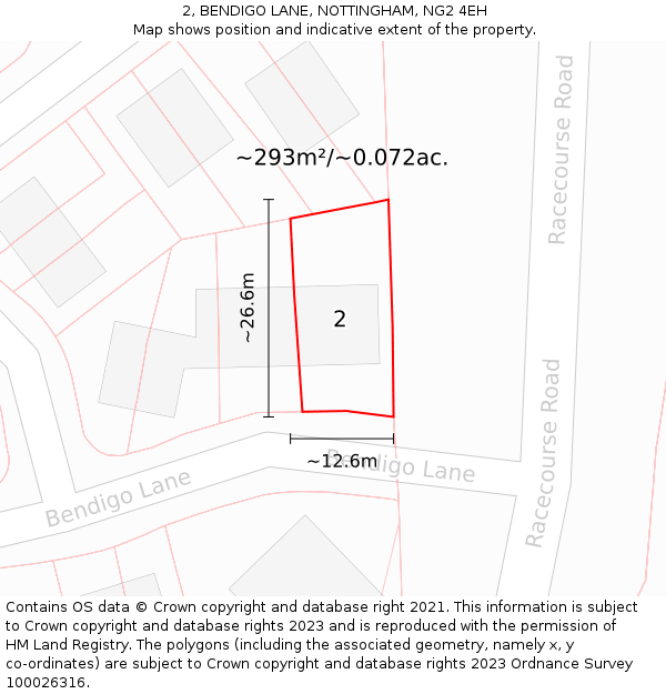 2, BENDIGO LANE, NOTTINGHAM, NG2 4EH: Plot and title map