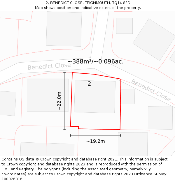 2, BENEDICT CLOSE, TEIGNMOUTH, TQ14 8FD: Plot and title map