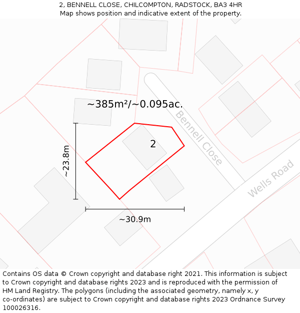 2, BENNELL CLOSE, CHILCOMPTON, RADSTOCK, BA3 4HR: Plot and title map
