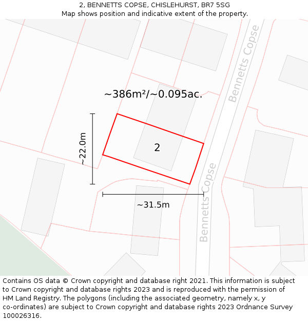 2, BENNETTS COPSE, CHISLEHURST, BR7 5SG: Plot and title map