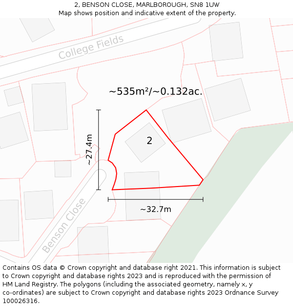 2, BENSON CLOSE, MARLBOROUGH, SN8 1UW: Plot and title map