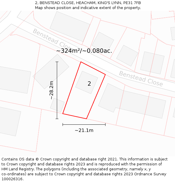 2, BENSTEAD CLOSE, HEACHAM, KING'S LYNN, PE31 7FB: Plot and title map