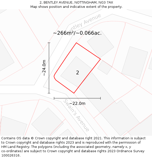 2, BENTLEY AVENUE, NOTTINGHAM, NG3 7AX: Plot and title map