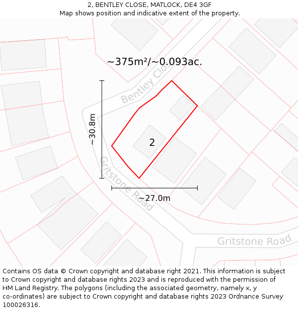 2, BENTLEY CLOSE, MATLOCK, DE4 3GF: Plot and title map