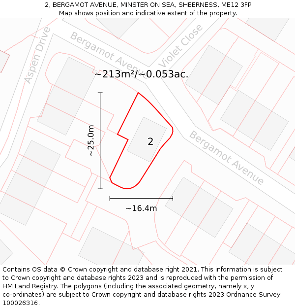 2, BERGAMOT AVENUE, MINSTER ON SEA, SHEERNESS, ME12 3FP: Plot and title map
