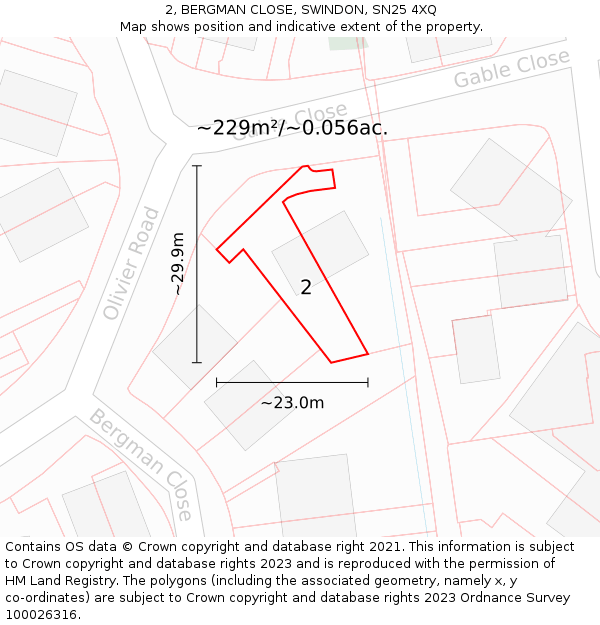 2, BERGMAN CLOSE, SWINDON, SN25 4XQ: Plot and title map
