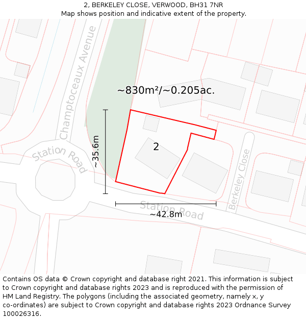 2, BERKELEY CLOSE, VERWOOD, BH31 7NR: Plot and title map