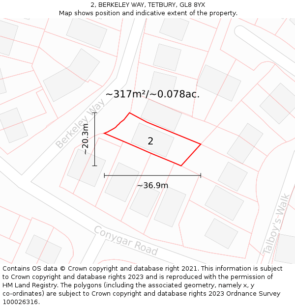 2, BERKELEY WAY, TETBURY, GL8 8YX: Plot and title map