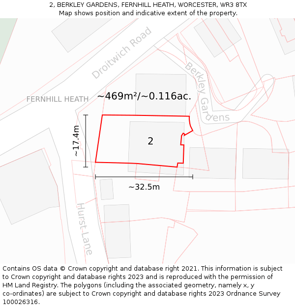 2, BERKLEY GARDENS, FERNHILL HEATH, WORCESTER, WR3 8TX: Plot and title map