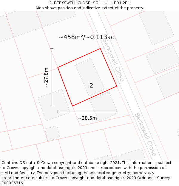 2, BERKSWELL CLOSE, SOLIHULL, B91 2EH: Plot and title map
