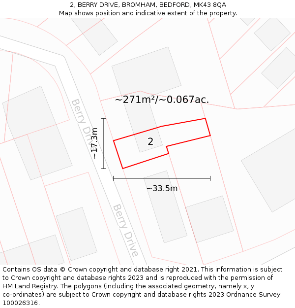2, BERRY DRIVE, BROMHAM, BEDFORD, MK43 8QA: Plot and title map