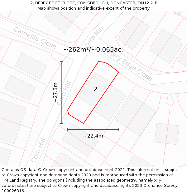 2, BERRY EDGE CLOSE, CONISBROUGH, DONCASTER, DN12 2LR: Plot and title map