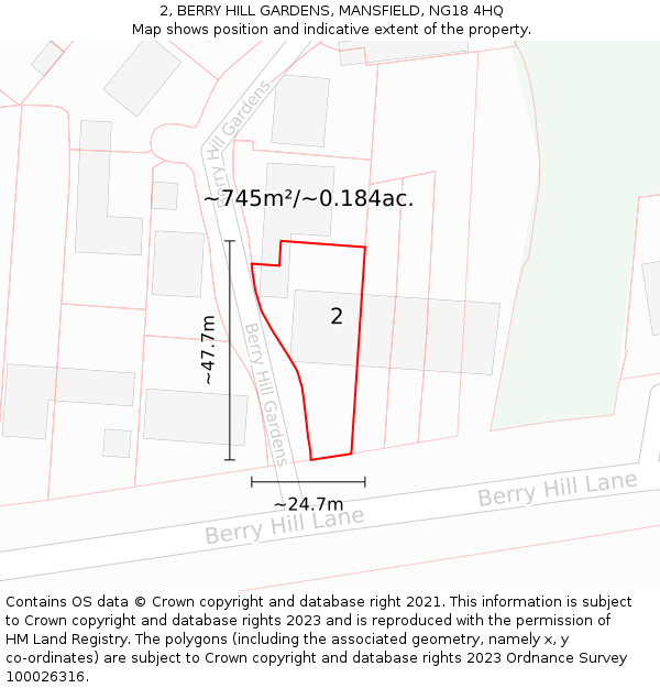 2, BERRY HILL GARDENS, MANSFIELD, NG18 4HQ: Plot and title map