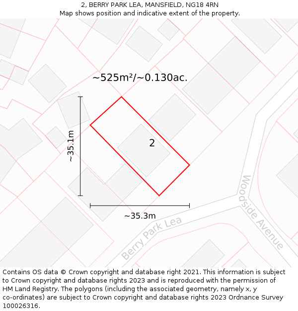 2, BERRY PARK LEA, MANSFIELD, NG18 4RN: Plot and title map
