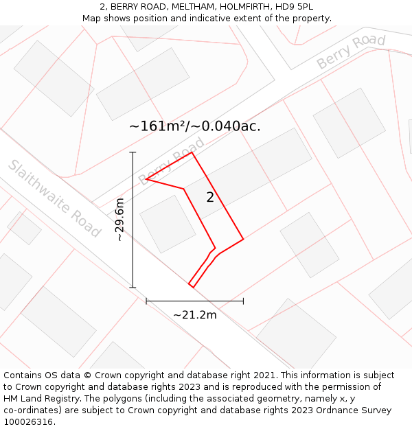 2, BERRY ROAD, MELTHAM, HOLMFIRTH, HD9 5PL: Plot and title map