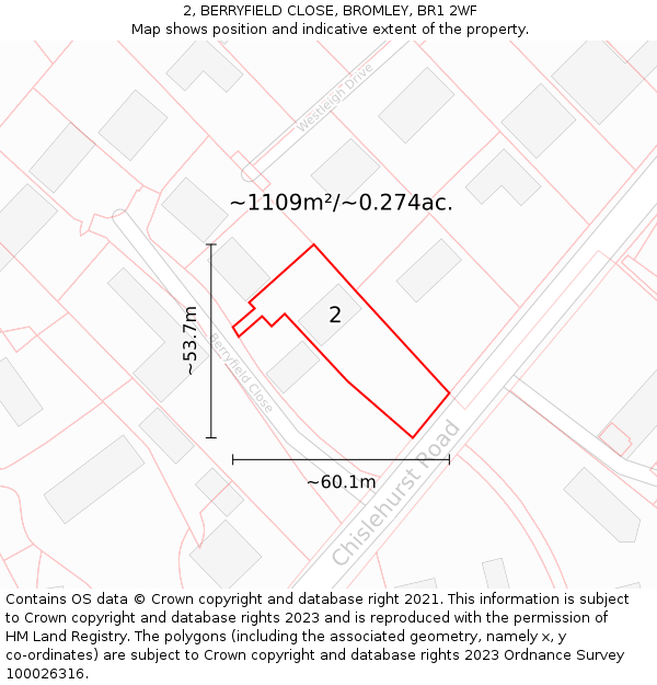 2, BERRYFIELD CLOSE, BROMLEY, BR1 2WF: Plot and title map