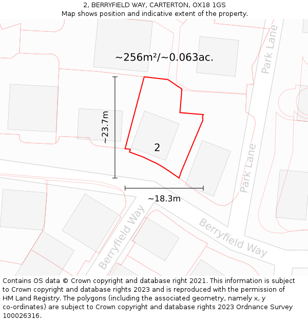 2, BERRYFIELD WAY, CARTERTON, OX18 1GS: Plot and title map
