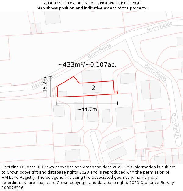 2, BERRYFIELDS, BRUNDALL, NORWICH, NR13 5QE: Plot and title map