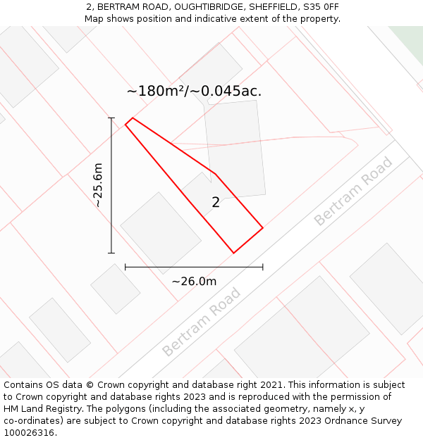 2, BERTRAM ROAD, OUGHTIBRIDGE, SHEFFIELD, S35 0FF: Plot and title map