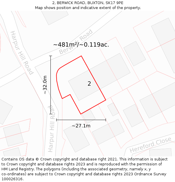 2, BERWICK ROAD, BUXTON, SK17 9PE: Plot and title map