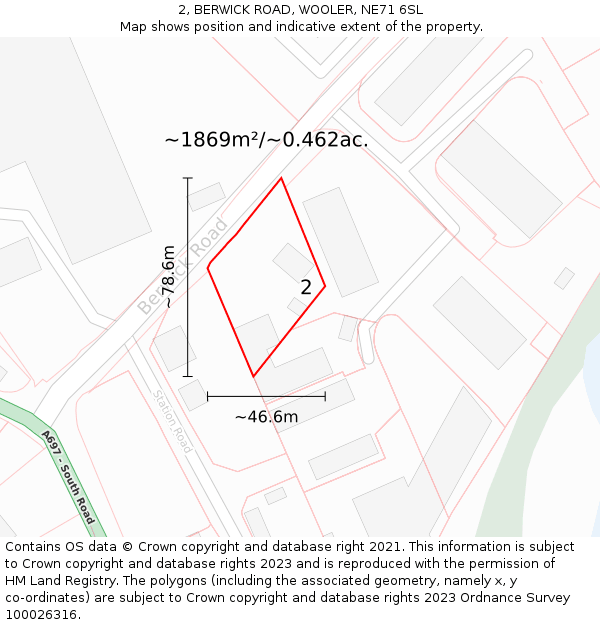 2, BERWICK ROAD, WOOLER, NE71 6SL: Plot and title map
