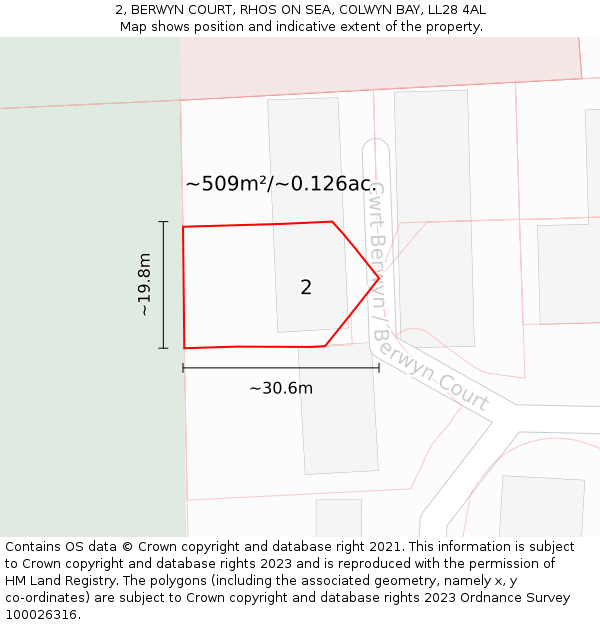 2, BERWYN COURT, RHOS ON SEA, COLWYN BAY, LL28 4AL: Plot and title map