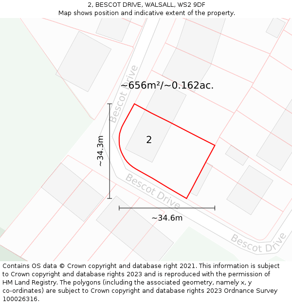 2, BESCOT DRIVE, WALSALL, WS2 9DF: Plot and title map